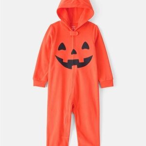 🔥5 FOR $25🔥 Carter's Jack-O-Lantern Fleece Hooded Zip-Up 1-Piece Pajama Jumpsuit